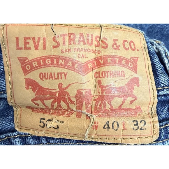 Levis 505 Regular Fit Straight Leg Blue Denim Jeans Mens 40x32 Medium Wash - Picture 3 of 12